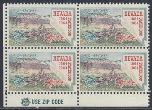 Scott 1248 MNH LL Zip Blk - Nevada Statehood, 100th Anniv.