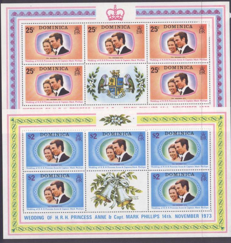 Dominica 372-3 sheets MNH Princess Anne, Mark Phillips Wedding