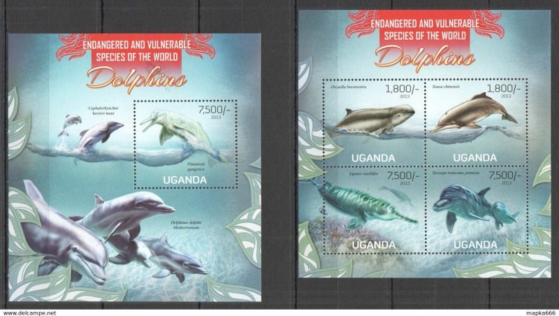 2013 Uganda Dolphins Marine Life Endangered & Vulnerable #3030-3+Bl419 ** Ug036