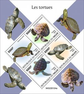 Niger - 2022 Turtles, Painted Turtle, Hawksbill Sea - 4 Stamp Sheet - NIG220124a