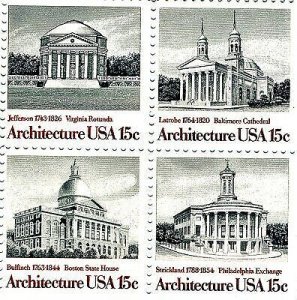 1979 American Architecture Block of 4 15c Postage Stamps #1779-1782, MNH, OG