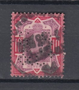 J44121 JL Stamps 1902-11 great britain 10p perfin used #137 king $70.00 scv