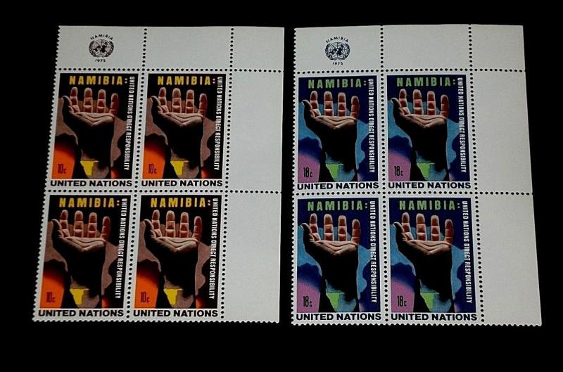 U.N. 1975, NEW YORK #263-264, NAMIBIA, INSC. BLKS/4, NICE!! LQQK!!