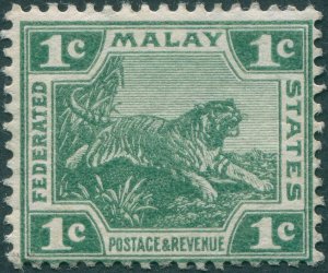 Federated Malay States 1908 1c yellow-green Die II Wmk error SG29aw MNH