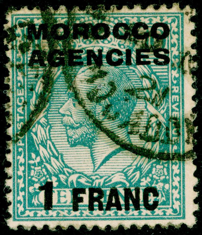 MOROCCO AGENCIES SG199, 1f on 10d turquoise-blue, USED, CDS. 