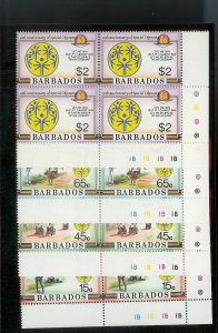 BARBADOS Sc#697-700 Complete Mint Never Hinged PLATE BLOCK Set