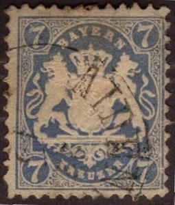 1875, Germany Bavaria, 7Kr, Used, Sc 35, Mi 34