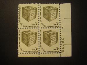 Scott 1584, 3c Ballot Box, PB4 #38279 LR, shiny gum, MNH Americana Beauty