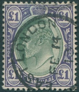 Transvaal 1908 £1 green & violet Used in Cape Colony SGZ166