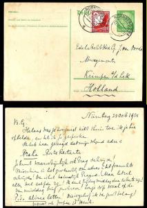  #7764 -  Germany - uprated postal card to Holland-Nurnberg 