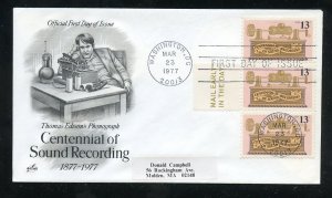 US 1705 Sound Recording Issue ADDR ArtCraft cachet FDC Mail Early