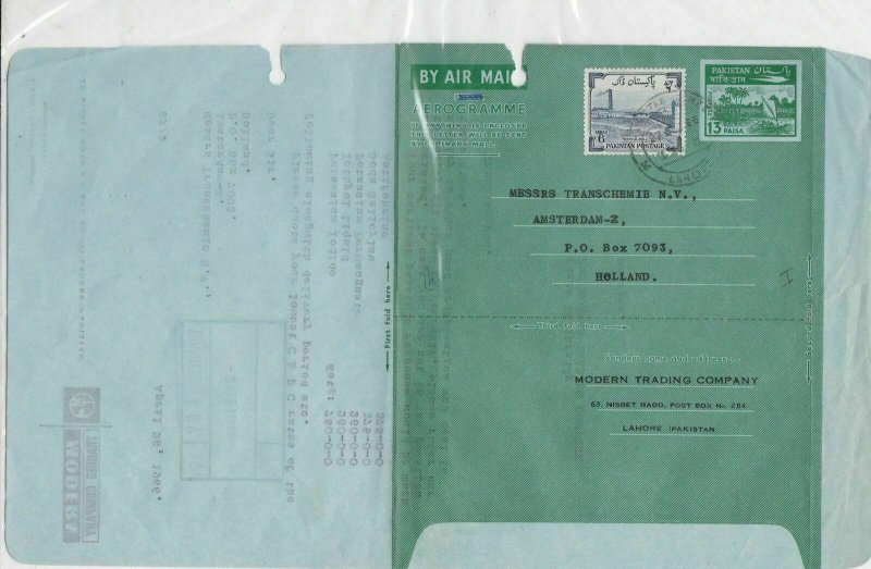 Pakistan 1966 Modern Trading Commercial Stamped Aerogramme to Holland Ref 26666