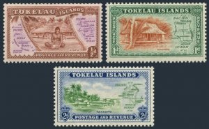 Tokelau 1-3, MNH. Michel 1-3. 1948. Map, Scene on Atafu, Dwelling, Shore line.