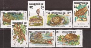 Cambodia - 1983 Reptiles Cobra Crocodile Turtle - 7 Stamp Set - Scott #420-6