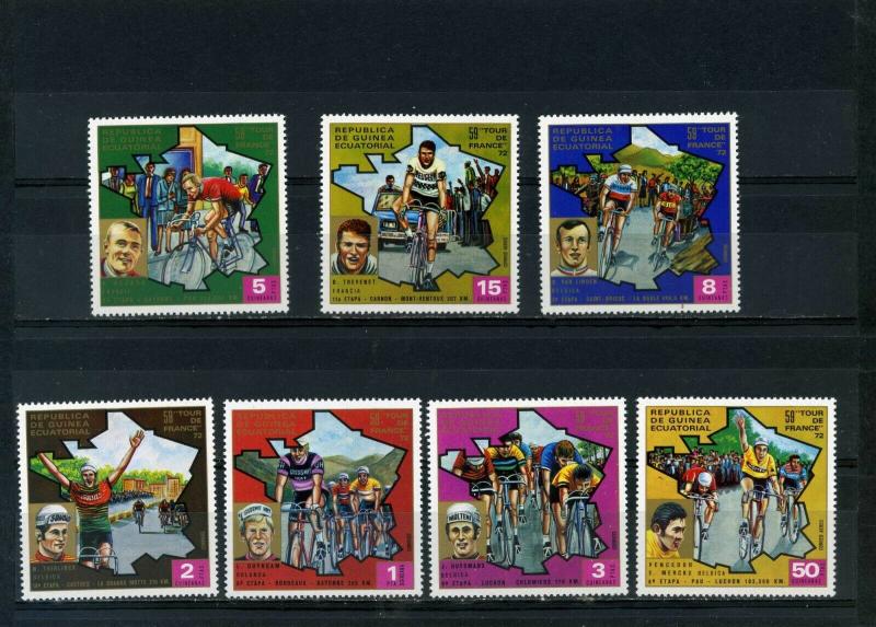 EQUATORIAL GUINEA 1973 CYCLING/TOUR DE FRANCE SET OF 7 STAMPS MNH