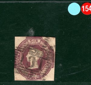 GB QV EMBOSSED Stamp SG.58 6d Mauve (1854) Used Edinburgh Cat £1,000 SBR154