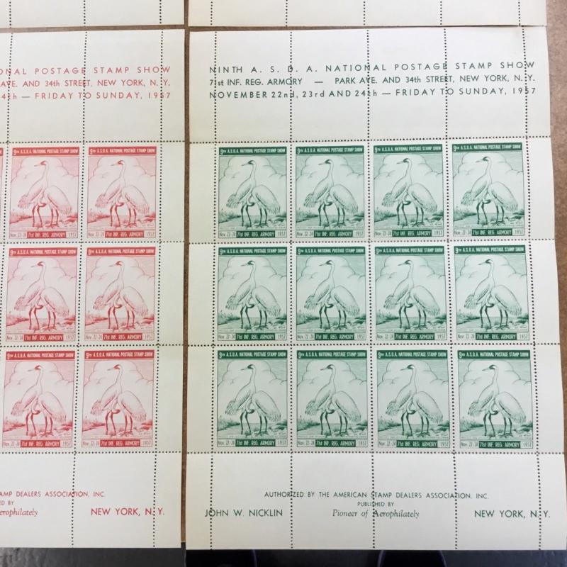 4 mint sheets 9th ASDA National Postage Stamp Show NY - 1957 LABELS Fullsheets