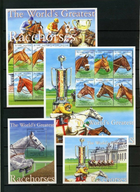 SIERRA LEONE 2001 RACEHORSES 2 SHEETS OF 6 STAMPS & 2 S/S MNH