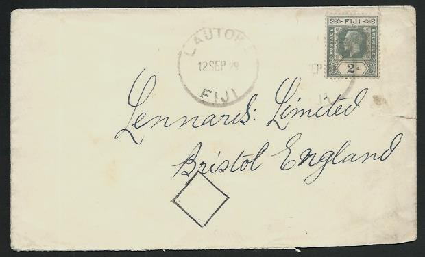 FIJI 1929 GV 2d on cover to UK ex LAUTOKA..................................65396