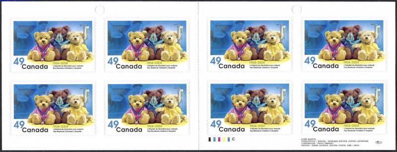 Canada #2035a 49¢ Montreal Children's Hospital (2004). Booklet of 8 sta...