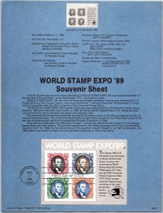 USPS SOUVENIR PAGE WORLD STAMP EXPO '89 SOUVENIR SHEET 1989