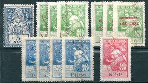 ARGENTINA : V936 - 1912/34  lot of 12 fiscals