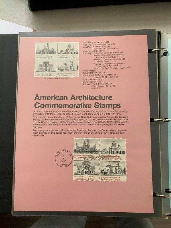 USPS Souvenir Page Scott 1838-1841, 1980 American architecture stamps