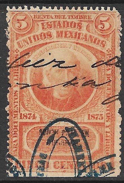 MEXICO REVENUES 1874-75 5c HIDAIGO WOVE Paper DURANGO Control DO5 Used