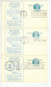 1972 JOHN HANSON AMERICAN PATRIOT UX64 SET OF 3 POSTAL CARDS BALTIMORE MARYLAND