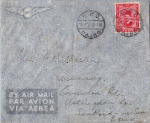 Egypt 10m King Fuad Army Post 1937 F.P.O. Cairo Airmail to Southend-on-Sea, E...