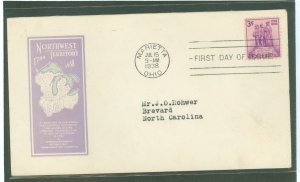 US 837 1938 3c Northwest Sesquicentennial addressed FDC with an Ioor cachet