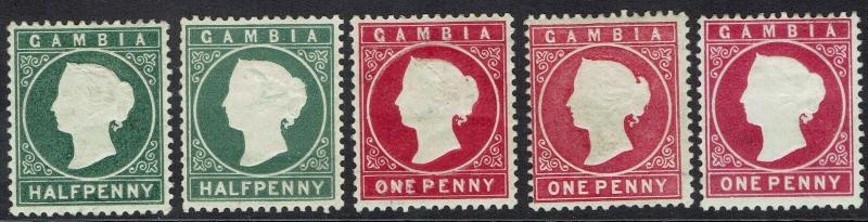 GAMBIA 1886 QV CAMEO 1/2D AND 1D AL THE DIFFERENT SHADES 