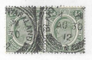 Nyasaland Sc #2  1/2p pair  used with squared circle cancel VF