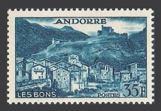 Andorra Fr 137.lightly hinged.Michel 1. 1958.Village of Les Bons.