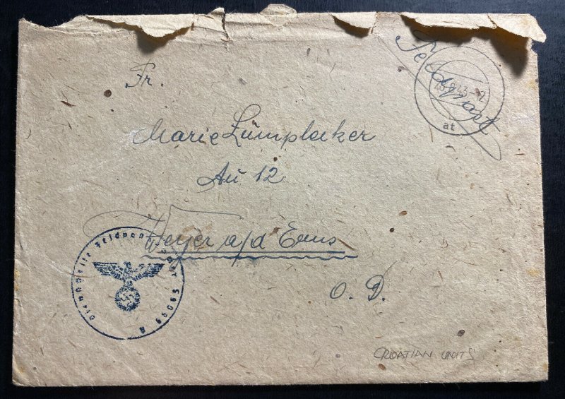 1943 Germany Feldpost Croatian Units Cover WW2 Original Letter 