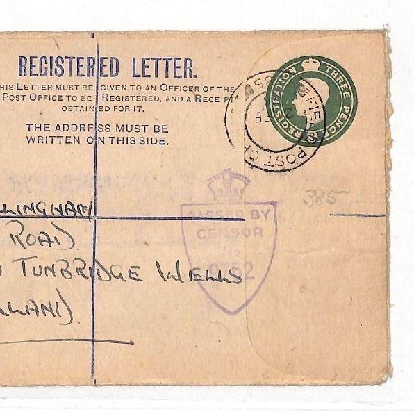 GB Registered Letter Field Post Office Tunbridge Wells Cover PTS c1945 AT139