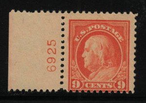 1917 Sc 509 MNH fresh OG 9c salmon red plate number single, Hebert NH CV $90 (19