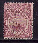 Fiji-SC#55-used-1p lilac rose 1896-Fijian canoe-