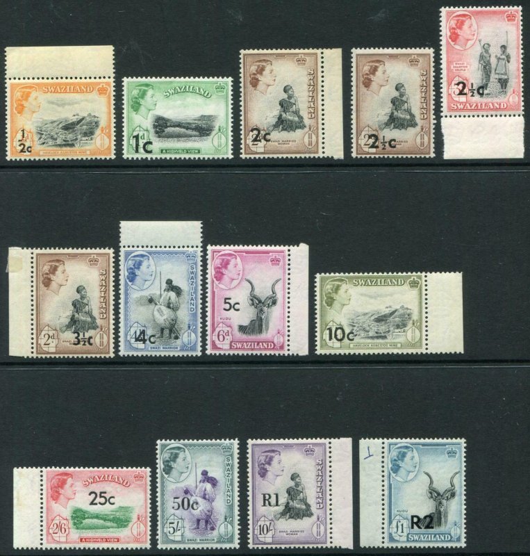 SWAZILAND-1961 Set to 2r on £1.  An unmounted mint set Sg 65-77