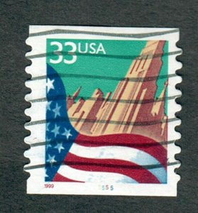 US #3281c Flag over City Used PNC Single plate #5555