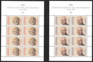 Liechtenstein Sc# 928-929 MNH Panes/8 1990 Princess Gina and Prince Franz Joseph