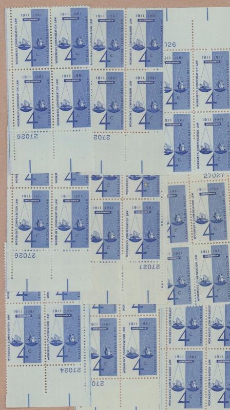 {BJ Stamps} #1186  Workmen's Compensation 25 Plate Blocks of 4 cent stamps. 1961