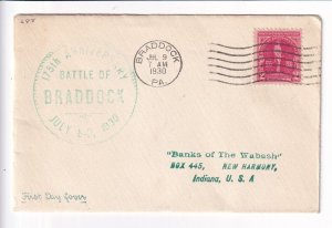 U.S.: Sc #688, 175th Anniversary Battle of Braddock Cachet FDC, 1930 (F32599)
