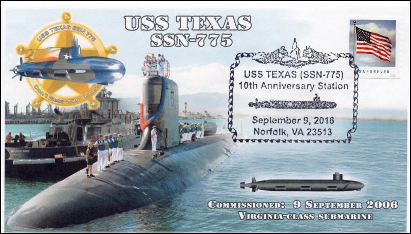 2016,  USS Texas, SSN-775, 10th Anniv, Submarine, Pictorial, 16-299