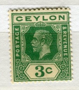 CEYLON; 1920s early GV issue fine Mint Hinged Shade of 3c. value