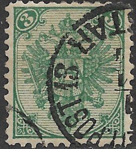 BOSNIA AND HERZEGOVINA 1891-94 3k Green Arms P.10 1/2 Sc 5,SG88 VFU