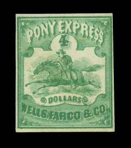 US 1861  Wells Fargo - Pony Express - Postrider  $4 green  Sc# 143L2  mint MH VF