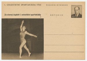 Postal stationery Czechoslovakia 1955 Spartakiad Prague - The floor