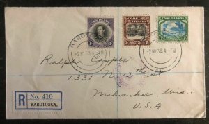 1938 RAROTONGA Cook Islands Registered First Day Cover FDC to USA # 127-29