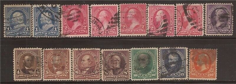 US Stamp - 1894 Regular Issues - Complete Set - Used #246-60  Cat. Val. $362